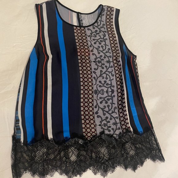 Clover Canyon multi-color sleeveless tank with lace. Size SMALL - Picture 1 of 5